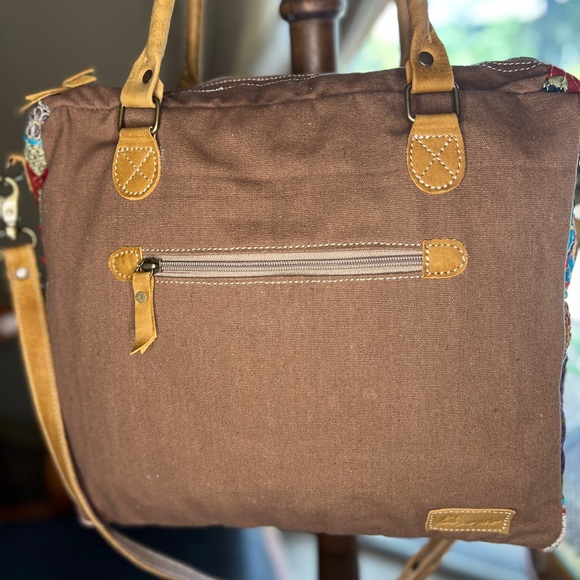 New Crossbody Hippie Patchwork Old Work Cloth, Leather Cowhide Canvas Bag - Picture 3 of 9